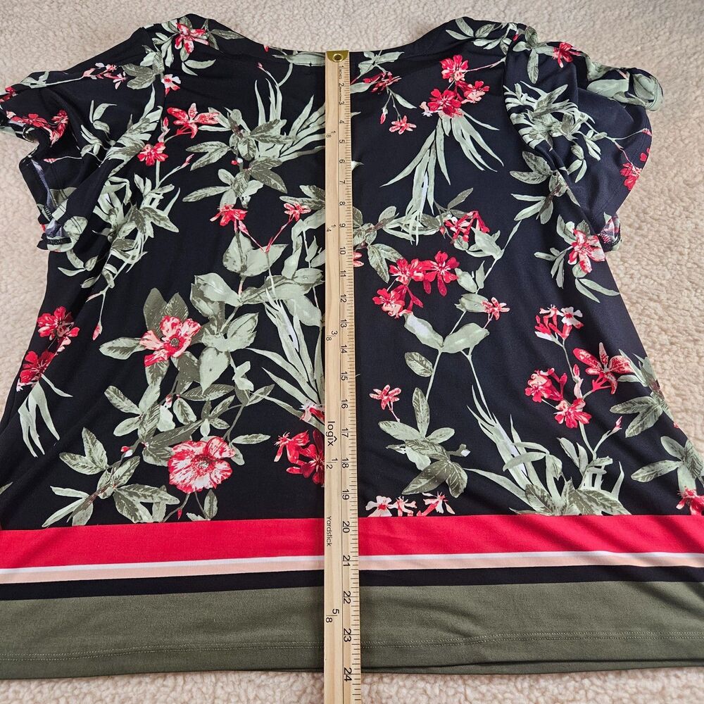 Liz Claiborne Career Woman 1X Floral Top Plus Size Black Red Stretch Blouse - Picture 6 of 6